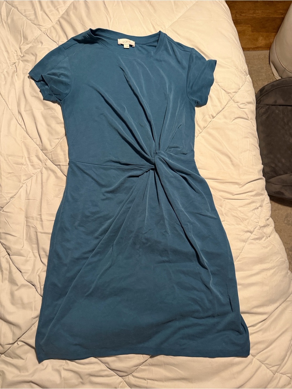 LOFT Teal Knot-Front Short Sleeve Dress, worn once